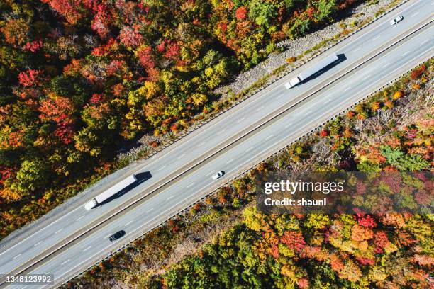 semi trucks on highway - trucking industry stock pictures, royalty-free photos & images