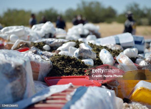Detail of marijuana and methamphetamine ready to be burned on October 21, 2021 in Hermosillo, Mexico. The General Prosecutor of Sonora decided to...