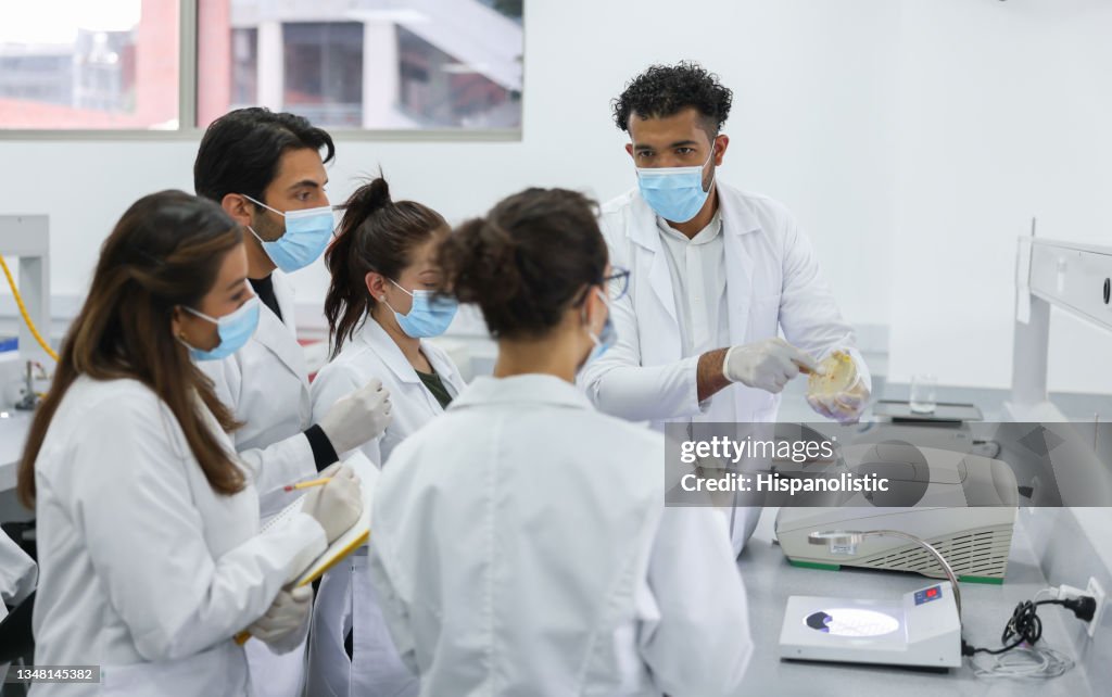 Students in a bacteriology class learning how to use a microscope