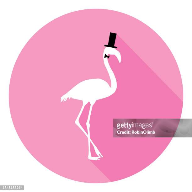 stockillustraties, clipart, cartoons en iconen met top hat pink flamingo icon - flamingo