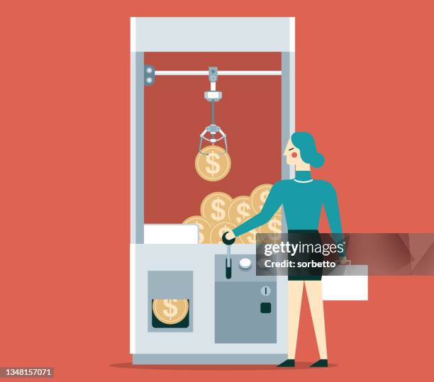 stockillustraties, clipart, cartoons en iconen met claw game - businesswoman - claw machine