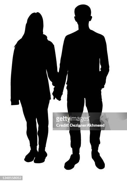 silhouettes of a couple of teenagers on a walk - teenage boys stock illustrations