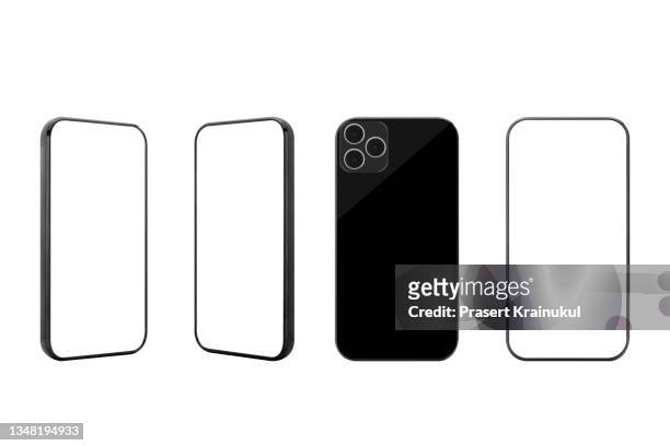set of smartphones mockup blank screen - camera white background stock pictures, royalty-free photos & images
