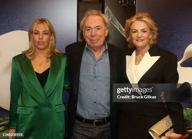 Isabella Aurora Lloyd Webber, Andrew Lloyd Webber and Madeline Lloyd Webber pose at the re-opening night of "Phantom Of The Opera" on Broadway at The...