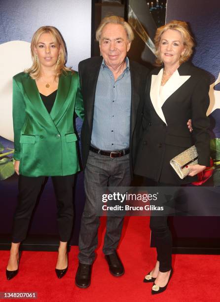 Isabella Aurora Lloyd Webber, Andrew Lloyd Webber and Madeline Lloyd Webber pose at the re-opening night of "Phantom Of The Opera" on Broadway at The...