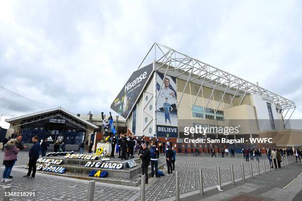 General view outside the stadium prior to the Premier League match between Leeds United and Wolverhampton Wanderers at Elland Road on October 23,...