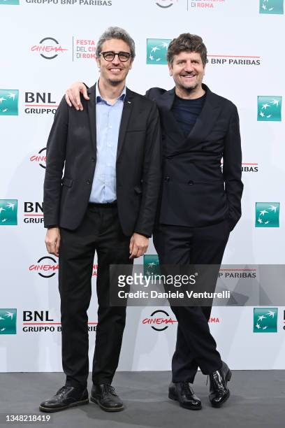 Director Pierfrancesco Diliberto and Fabio De Luigi attend the photocall of the movie "E Noi Come Stronzi Rimanemmo A Guardare" during the 16th Rome...