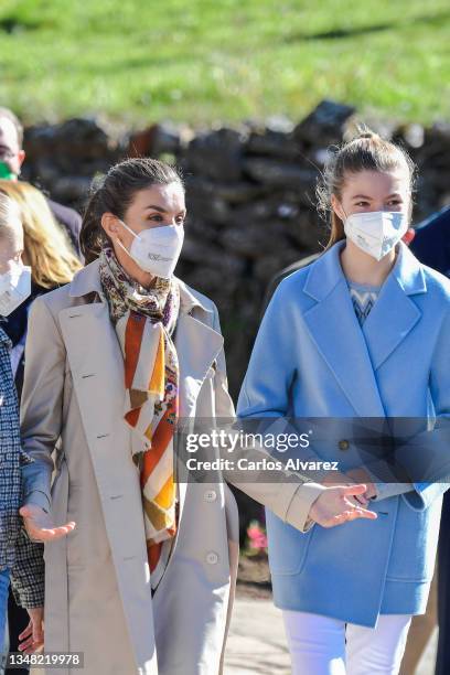 Queen Letizia of Spain and Princess Sofia during their visit to Santa Maria del Puerto de Somiedo, which has been honoured as the 2021 Best Asturian...