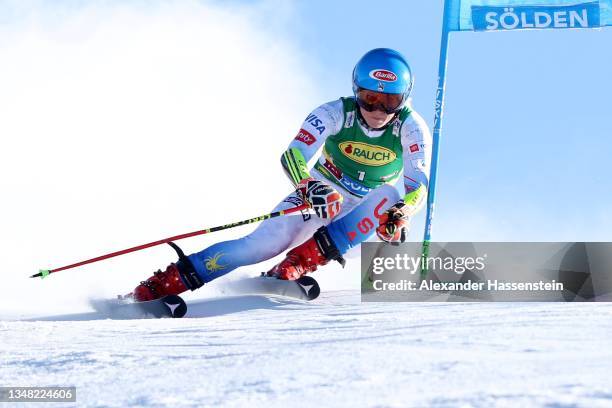 Mikaela Shiffrin of the USA competes in the 2nd run of the Womens Giant Slalom at Rettenbachferner during the Audi FIS Ski World Cup 2021/22 on...