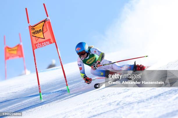 Mikaela Shiffrin of the USA competes in the 2nd run of the Womens Giant Slalom at Rettenbachferner during the Audi FIS Ski World Cup 2021/22 on...