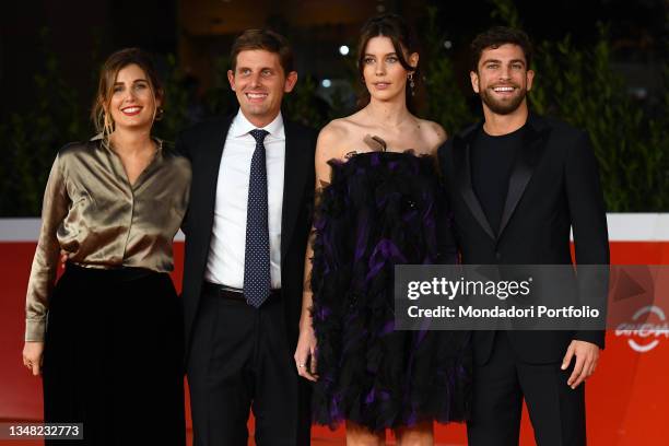 Giulia Verdone and Paolo Verdone, sons of director Carlo Verdone, with actors Caterina De Angelis and Filippo Contri at Rome Film Fest 2021. Vita da...