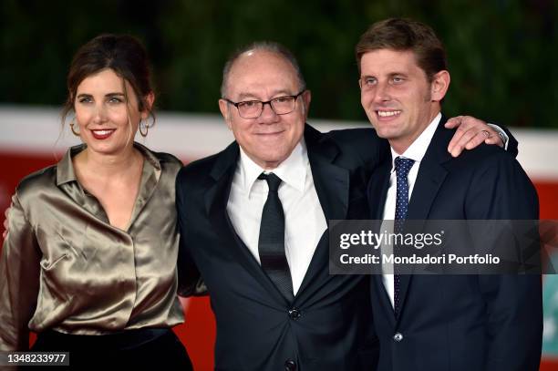 Italian director Carlo Verdone with his sons Giulia Verdone and Paolo Verdone at Rome Film Fest 2021. Vita da Carlo red carpet. Rome , October 22th,...
