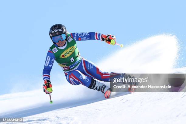 Tessa Worley of France competes in the 2nd run of the Womens Giant Slalom at Rettenbachferner during the Audi FIS Ski World Cup 2021/22 on October...
