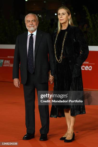 Italian producer Aurelio De Laurentiis and his wife Jacqueline Baudit at Rome Film Fest 2021. Vita da Carlo red carpet. Rome , October 22th, 2021