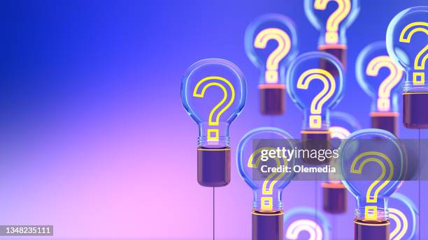 innovation and new ideas lightbulb concept with question mark - idea stock pictures, royalty-free photos & images