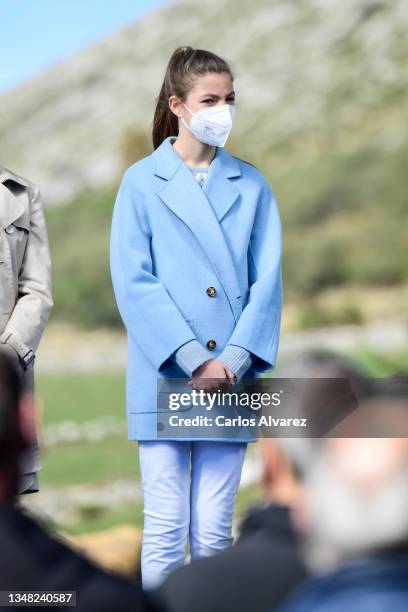 Princess Sofia during their visit to Santa Maria del Puerto de Somiedo, which has been honoured as the 2021 Best Asturian Village, the day after the...