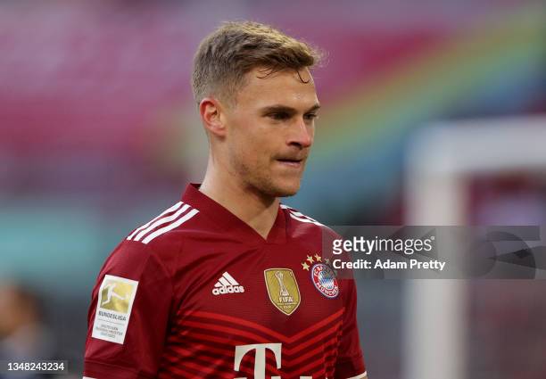 Joshua Kimmich of FC Bayern Muenchen looks on during the Bundesliga match between FC Bayern München and TSG Hoffenheim at Allianz Arena on October...