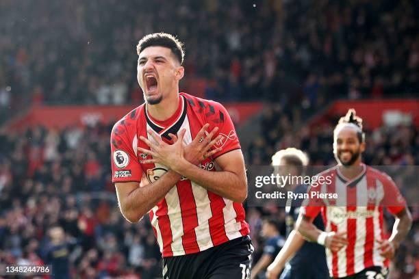 Armando Broja of Southampton celebrates after scoring their side's second goal during the Premier League match between Southampton and Burnley at St...