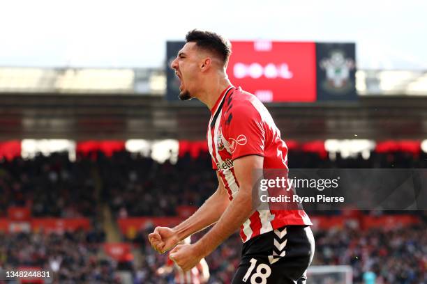 Armando Broja of Southampton celebrates after scoring their side's second goal during the Premier League match between Southampton and Burnley at St...