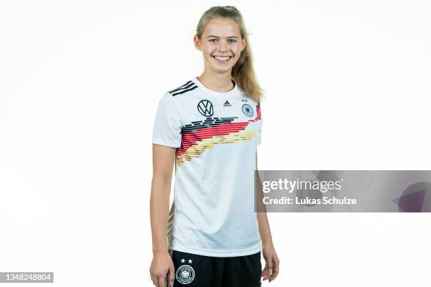 Miriam Hils poses during the U20 Women's Germany team presentation on October 23, 2021 in Krefeld, Germany.