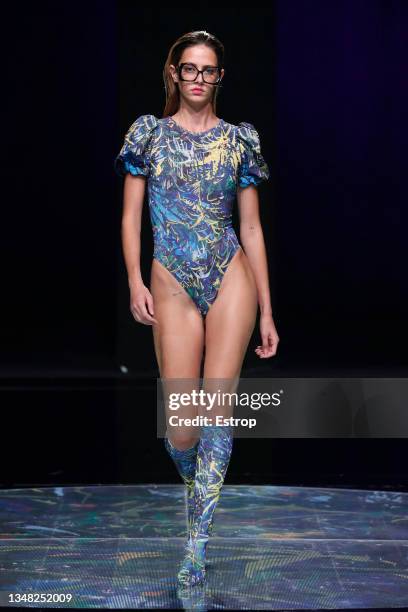 Model walks the runway during the Aurelia Gil Fashion show during the Gran Canaria Moda Calida Swimwear on October 23, 2021 in Las Palmas de Gran...