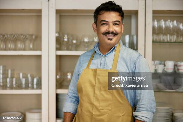 indoor portrait of adult male student in cooking class - soul patch stock pictures, royalty-free photos & images