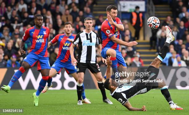 Callum Wilson of Newcastle United scores their side's first goal during the Premier League match between Crystal Palace and Newcastle United at...