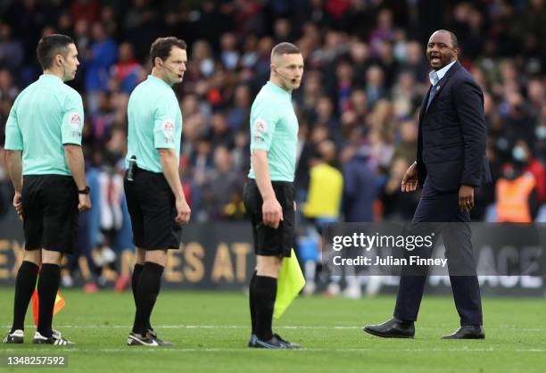 Palace manager Patrick Viera has words with the officials after the Premier League match between Crystal Palace and Newcastle United at Selhurst Park...