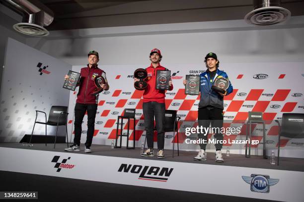 Sam Lowes of Great Britain and Elf Marc VDS Racing Team, Francesco Bagnaia of Italy and Ducati Lenovo Team and Niccolo Antonelli of Italy and Reale...