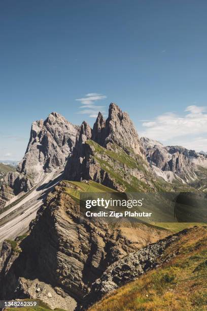 vertical photo of seceda, dolomites - sardinia mountain stock pictures, royalty-free photos & images