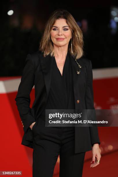 Alba Parietti attends the red carpet of the movie "E Noi Come Stronzi Rimanemmo A Guardare" during the 16th Rome Film Fest 2021 on October 23, 2021...