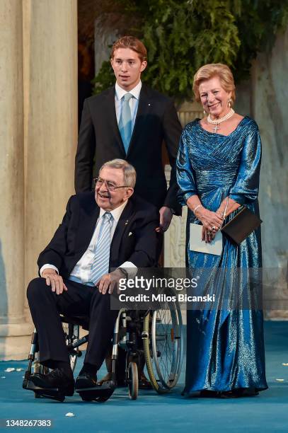 Prince Constantine Alexios, Ex-King Konstantin and Ex-Queen Anne-Marie leave the Athens' Orthodox Cathedral following wedding ceremony Nina Flohr and...