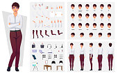 Character creation set with woman wearing Pants and White shirt for Animation and Presentation design