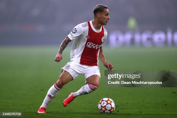 Antony of AFC Ajax in action during the UEFA Champions League group C match between AFC Ajax and Borussia Dortmund at Amsterdam Arena on October 19,...