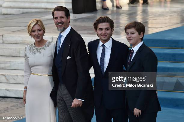 Prince Achileas-Andreas, Prince Aristidis Stavros, Crown Prince Pavlos, Crown Princess Marie-Chantal arrive at the Athens Orthodox Cathedral...