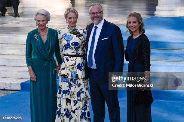 Michael Ahlefeldt-Laurvig-Bille, Princess Benedikte, Countess Alexandra and Princess Infanta Elena arrive at the Athens Orthodox Cathedral following...