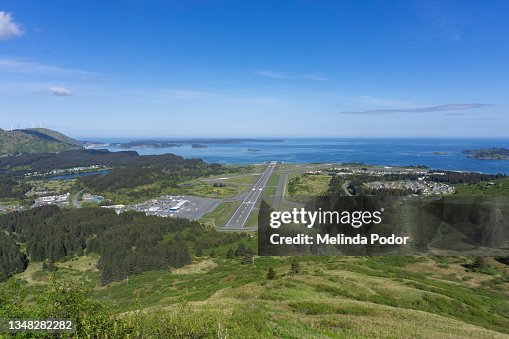 Kodiak Airport runway photographed from Barometer Mountain