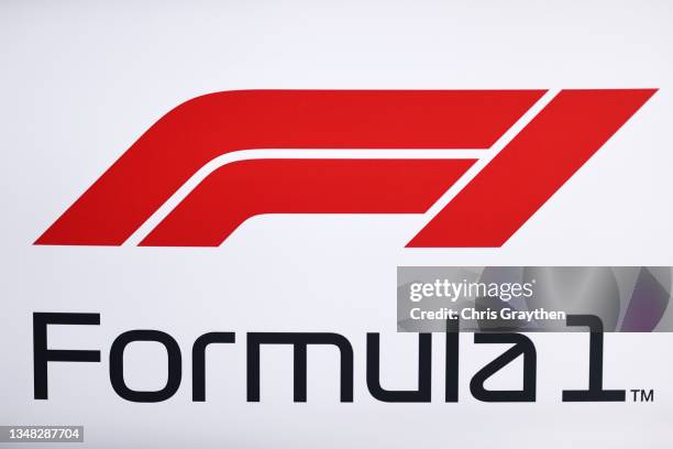 The Formula 1 logo in the Paddock during final practice ahead of the F1 Grand Prix of USA at Circuit of The Americas on October 23, 2021 in Austin,...