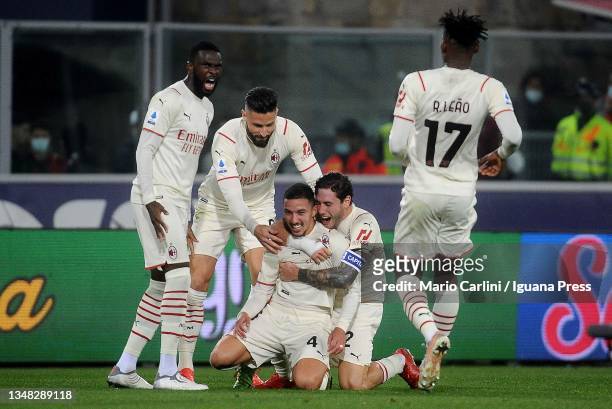 Ismael Bennacer of Ac Milan celebrates after scoring his team's third goal during the Serie A match between Bologna FC and AC Milan at Stadio Renato...