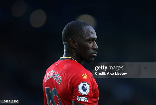 Moussa Sissoko of Watford looks on during the Premier League match between Everton and Watford at Goodison Park on October 23, 2021 in Liverpool,...