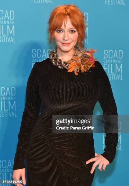 Christina Hendricks attends the opening night red carpet and screening of "Belfast" during the 24th SCAD Savannah Film Festival on October 23, 2021...