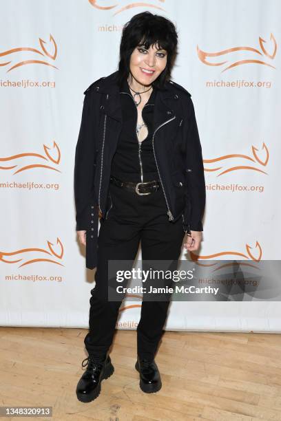 Joan Jett poses backstage during the 2021 A Funny Thing Happened On The Way To Cure Parkinson's gala on October 23, 2021 in New York City.