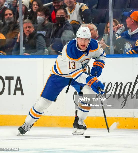 Mark Pysyk of the Buffalo Sabres during the game against the Boston Bruins at KeyBank Center on October 22, 2021 in Buffalo, New York.