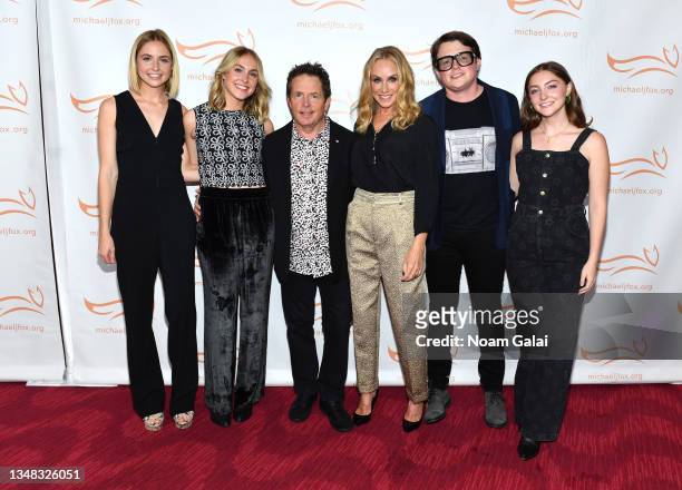 Schuyler Fox, Aquinnah Fox, Michael J. Fox, Tracy Pollan, Sam Fox, and Esme Fox attend the 2021 A Funny Thing Happened On The Way To Cure Parkinson's...