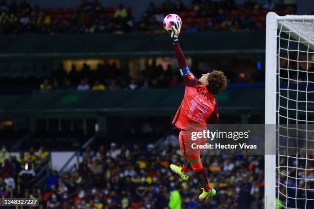Guillermo Ochoa of America stops the ball during the 15th round match between America and Tigres UANL as part of the Torneo Grita Mexico A21 Liga MX...