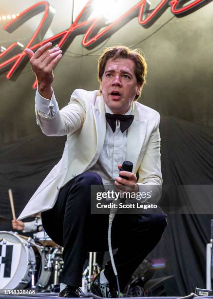 Howlin' Pelle Almqvist of The Hives performs on day 2 of Shaky Knees Festival at Atlanta Central Park on October 23, 2021 in Atlanta, Georgia.