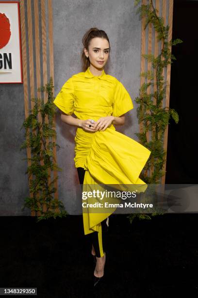 Lily Collins is seen at the 15th annual Go Gala at Cornerstone Plaza on October 23, 2021 in Los Angeles, California.