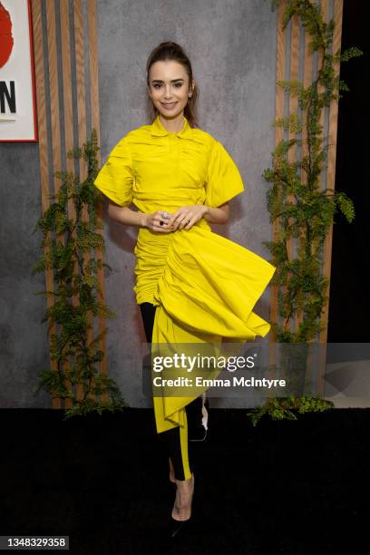Lily Collins is seen at the 15th annual Go Gala at Cornerstone Plaza on October 23, 2021 in Los Angeles, California.