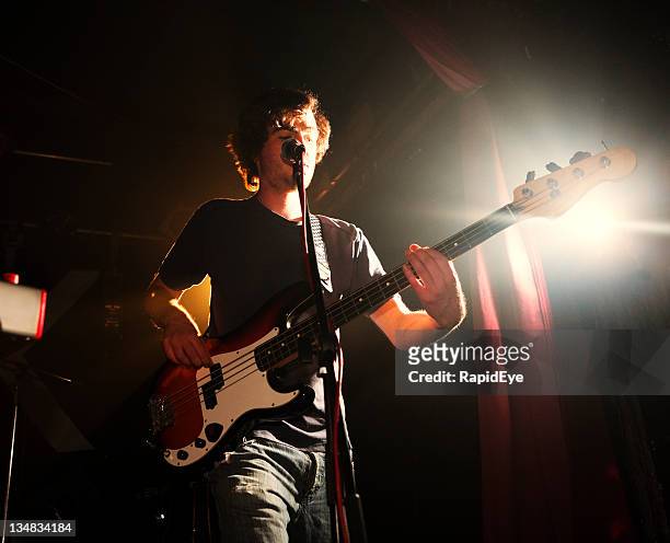 bass player on stage with rock band - double bass stock pictures, royalty-free photos & images