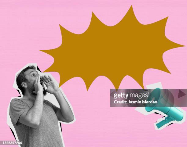 man talking with megaphone - arrogant stockfoto's en -beelden